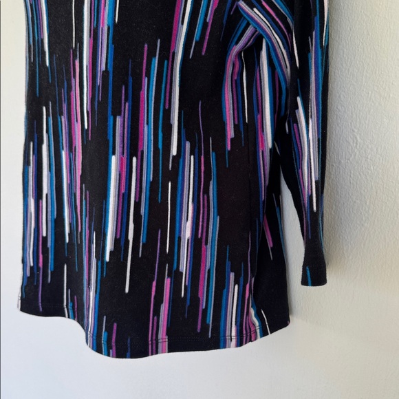 Rafaella purple stripe beaded keyhole neckline 3/4 sleeve cotton top size MP - Picture 8 of 11